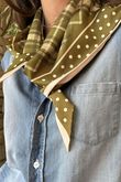Plaid & Polka Border Triangle Silk Neckerchief Olive